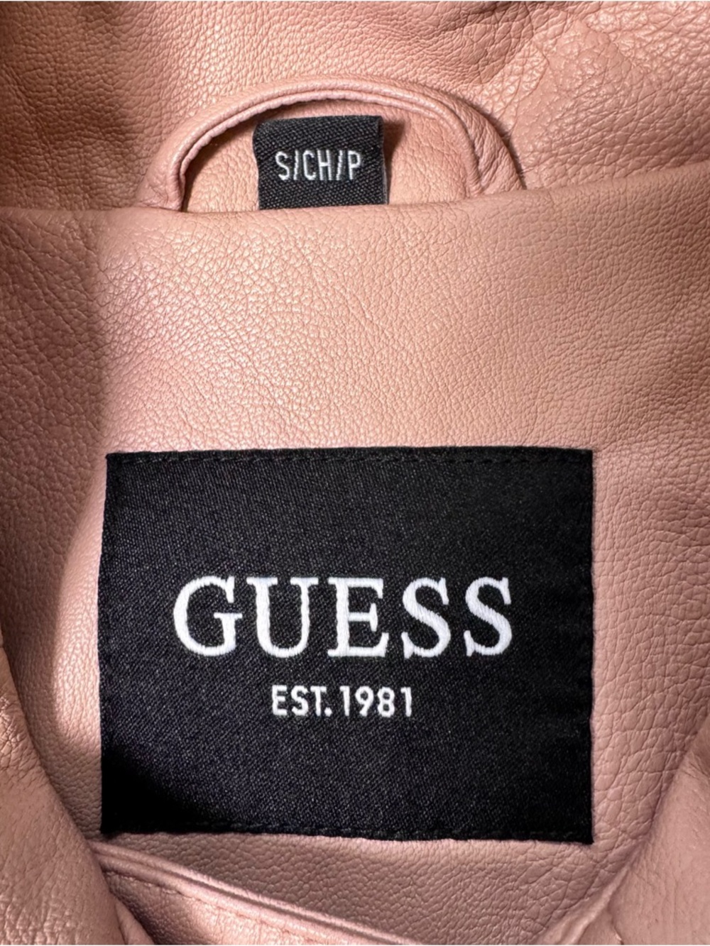 GUESS Pink Moto Jacket Small Faux Leather Blush Biker Style Zip Up - Picture 6 of 10